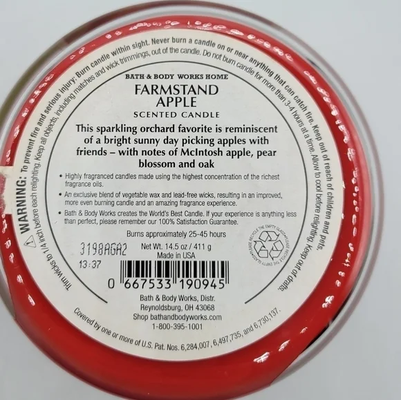 Bath & Body Works Farmstand Apple 3 Wick candle - Picture 3 of 4